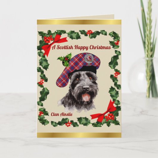 Carte Ainslie Scottie Dog Noël personnalisé (Devant)
