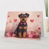 Carte Airedale avec des Roses - Saint-Valentin (Devant)