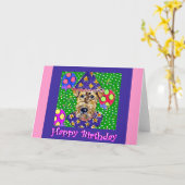 Carte Airedale d'anniversaire (Fleur jaune)