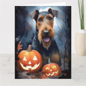 Carte Airedale d'Halloween avec citrouilles effrayantes (Devant)