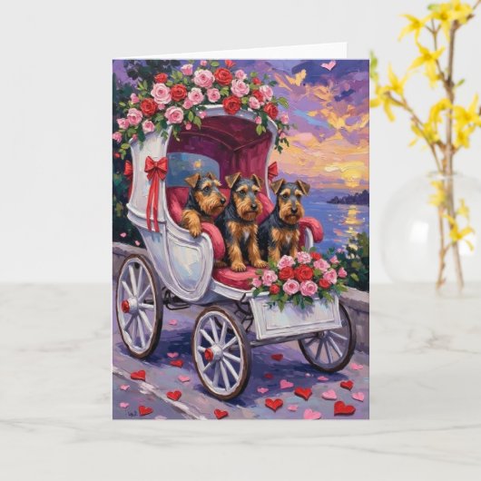 Carte Airedale Dog Valentine's Day (Fleur jaune)