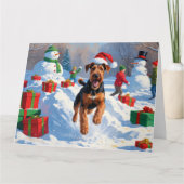 Carte Airedale Noël Festive Scène de neige (Devant)