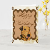 Carte Airedale Terrier ~ Anniversaire Tan Feuilles (Fleur jaune)