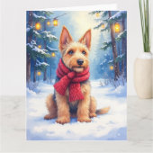 Carte Airedale Terrier aquarelle Noël enneigé (Devant)