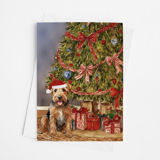 Carte Airedale Terrier Aquarelle sous arbre de Noël