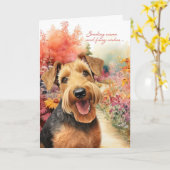 Carte Airedale Terrier Chien Chemin du jardin de chien (Fleur jaune)