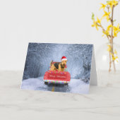 Carte Airedale Terrier Chien en Neige assis à Noël (Fleur jaune)