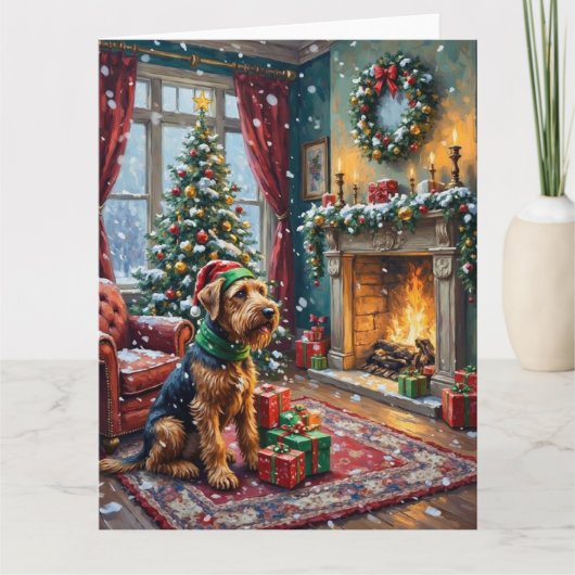 Carte Airedale Terrier Christmas Victorian Living Room (Devant)