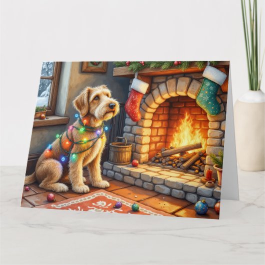 Carte Airedale Terrier Fireplace Christmas Lights (Devant)
