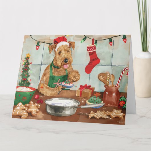 Carte Airedale Terrier Gâteau de vacances : Noël festif (Devant)
