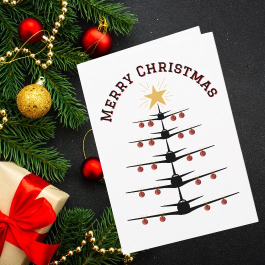 Carte Airplane Christmas Tree Family Photo Simple Custom