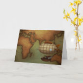 Carte Airship Flying Over Eastern Hemisphere Map (Fleur jaune)