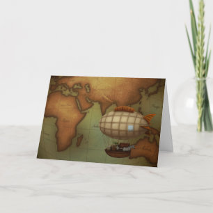 Carte Airship Flying Over Eastern Hemisphere Map