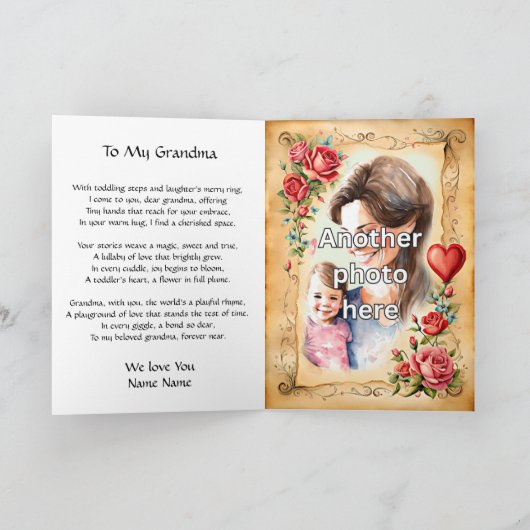 Carte Ajouter 2 photos pour grand-mère, poème de tout-pe (Intérieur)