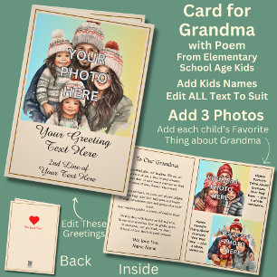 Carte Ajouter 3 photos pour grand-mère, poème des enfant