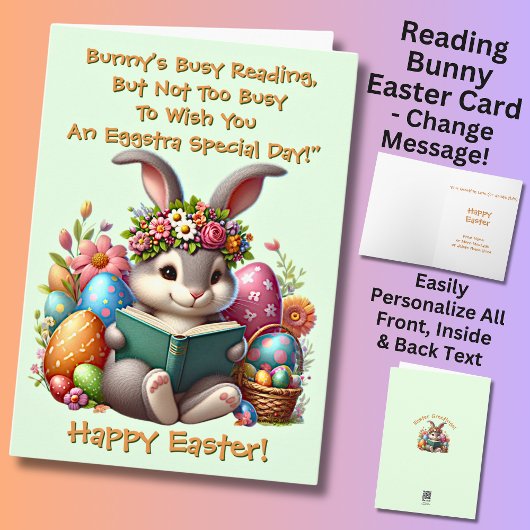Carte Ajouter des noms, Bunny's Busy Reading, avec des o
