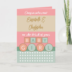 Carte Ajouter des noms corail vert nouveau bébé fille