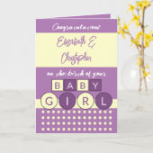 Carte Ajouter des noms jaune violet nouveau bébé fille (Fleur jaune)