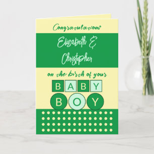 Carte Ajouter des noms vert jaune nouveau bébé garçon