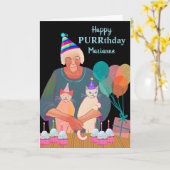 Carte Ajouter le nom Chats d'anniversaire avec Casquette (Fleur jaune)
