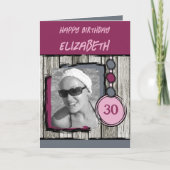 Carte Ajouter le nom de la photo gris magenta 30e annive (Devant)
