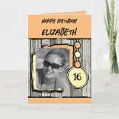 Carte Ajouter le nom de la photo orange jaune 16e annive (Devant)