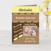 Carte Ajouter le nom de l'année photo jalon anniversaire (Fleur jaune)