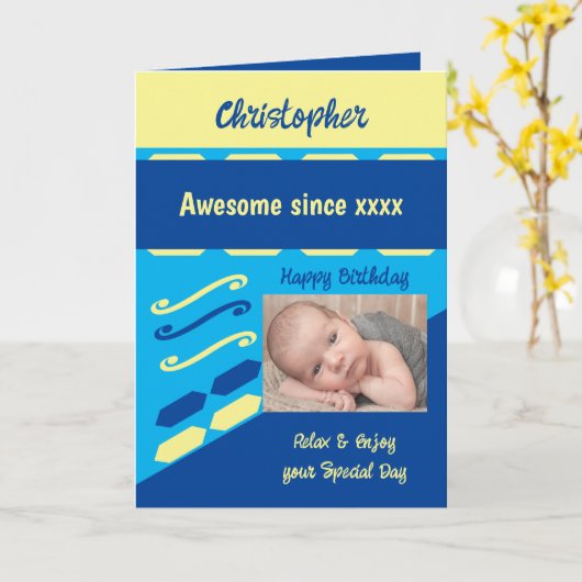 Carte Ajouter le nom de l'année photo jalon d'anniversai (Fleur jaune)