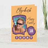 Carte Ajouter le nom photo orange violet 18e anniversair (Devant)