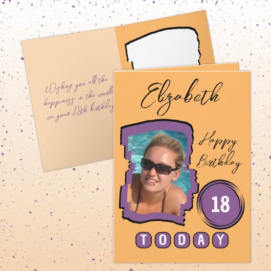 Carte Ajouter le nom photo orange violet 18e anniversair