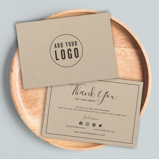 Carte Ajouter Logo Bordure gris foncé Merci Kraft rustiq