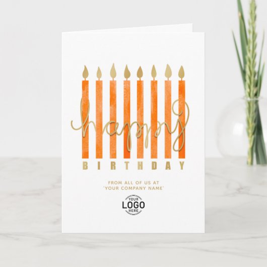 Carte Ajouter Logo Bougies orange Business Joyeux Annive (Devant)
