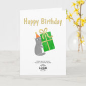 Carte Ajouter Logo Cute Cat Green Cadeau Business Annive (Fleur jaune)