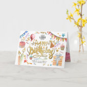 Carte Ajouter Logo Fun Party Faux Gold Business Annivers (Fleur jaune)
