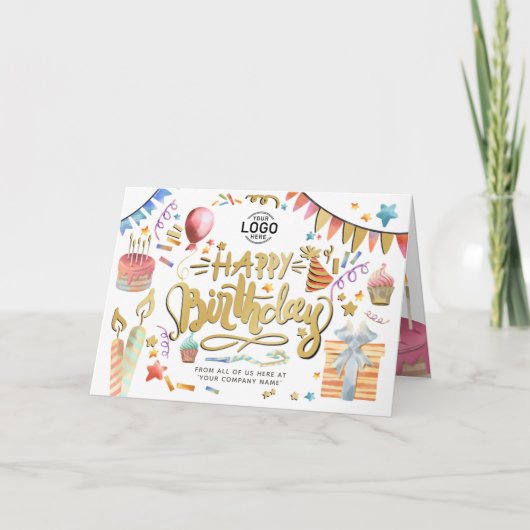 Carte Ajouter Logo Fun Party Faux Gold Business Annivers (Devant)