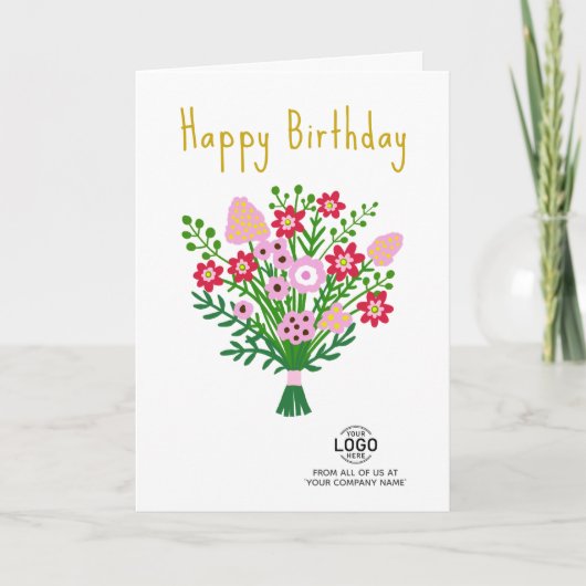 Carte Ajouter Logo Pink Red Flowers Business Anniversair (Devant)