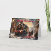 Carte Ajouter Nom de famille Train à vapeur Noël Ville N (Devant)