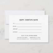 Carte Ajouter un certificat cadeau commercial modifiable (Dos)