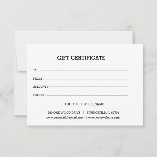 Carte Ajouter un certificat cadeau commercial modifiable (Devant)