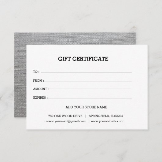 Carte Ajouter un certificat cadeau commercial modifiable (Devant / Derrière)