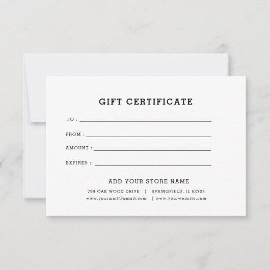 Carte Ajouter un certificat cadeau commercial modifiable (Devant)