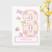 Carte Ajouter un nom, 3e anniversaire avec des bogues et (Fleur jaune)