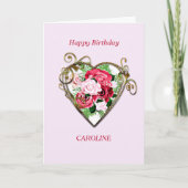 Carte Ajouter un nom Anniversaire Antique Roses peints (Devant)