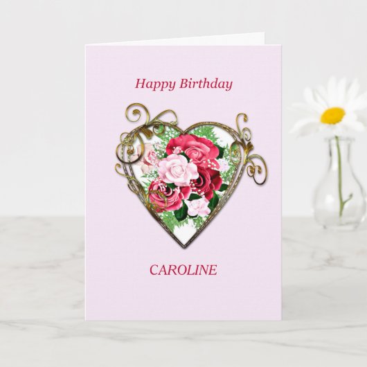Carte Ajouter un nom Anniversaire Antique Roses peints (Petite plante)