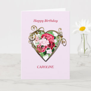 Carte Ajouter un nom Anniversaire Antique Roses peints