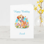 Carte Ajouter Un Nom Anniversaire Chien De Chien De Chie (Fleur jaune)