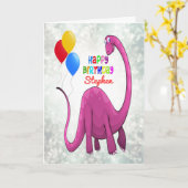 Carte Ajouter un nom Anniversaire Dinosaur et Ballons (Fleur jaune)