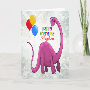 Carte Ajouter un nom Anniversaire Dinosaur et Ballons