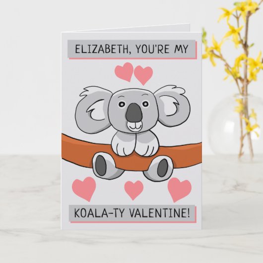 Carte Ajouter un nom Cute Koala-ty Valentine Salutation (Fleur jaune)