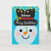 Carte Ajouter un nom Joyeux Anniversaire mignon Snowman (Devant)